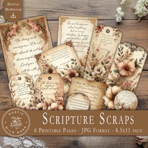 Scripture Scraps Junk Journal Ephemera, Christian Printable, Bible Verse Ephemera, Vintage Religious Scraps, Digital Download for Journaling