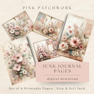 Pages imprimables pour le journal en patchwork rose - papier vintage inspiré de la courtepointe - téléchargement numérique pour carnets et travaux manuels