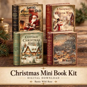 Classic Christmas Mini Book Kit Printable Vintage Books, Junk Journal Pages for Holiday Crafting, Ephemera Digital Download