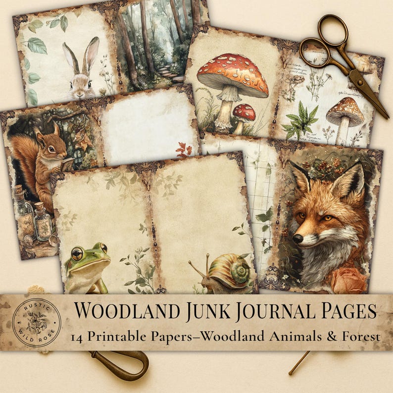 Woodland Junk Journal Pages – Vintage Forest Animals, Nature Prints ...