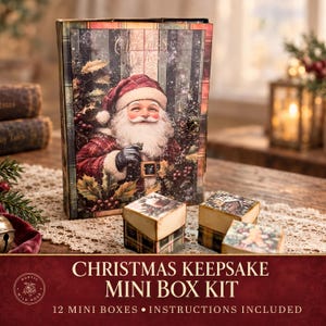 Vintage Christmas Mystery Box | Printable Mini Box Kit for DIY Holiday Crafts | Rustic Crafting Project