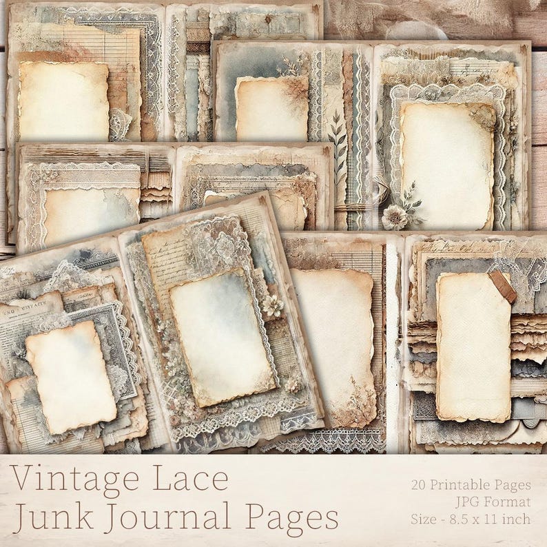 Shabby Chic Vintage Lace Printable Papers – Junk Journal Backgrounds ...