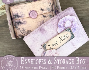Envelope & Ephemera Storage Box | Printable Organizer Kit | Digital Download for Junk Journals, Scrapbooking, Tags, Cards, and Paper Crafts