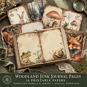 Woodland Junk Journal Pages – Vintage Forest Animals, Nature Prints (Digital Download)