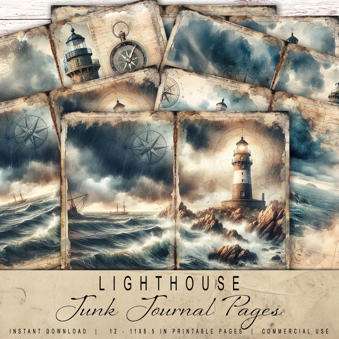 Junk Journal Pages, Vintage Lighthouses, Nautical Ephemera, Junk ...
