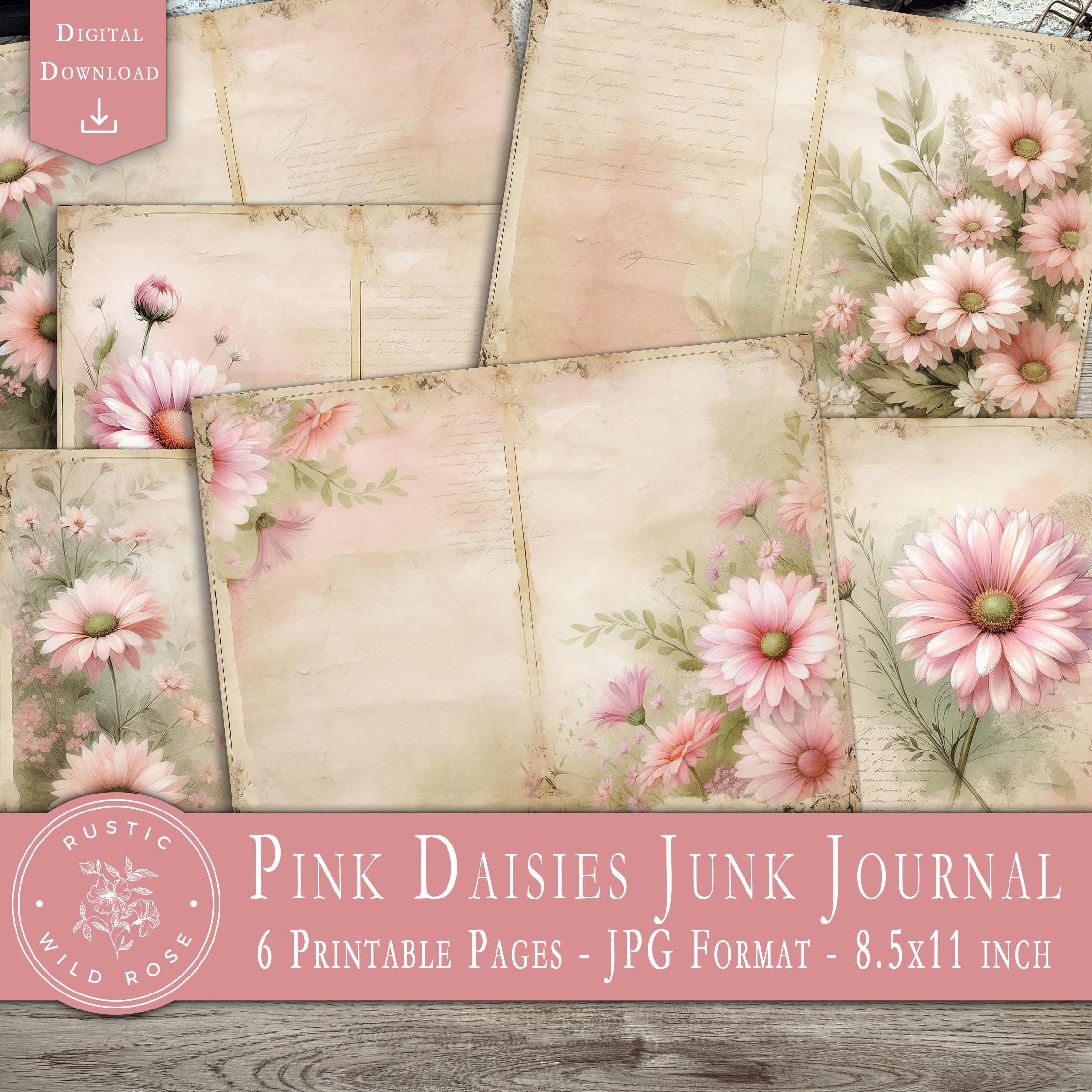 Pink Daisy Junk Journal Pages | Vintage Floral Scrapbook Paper (digital ...