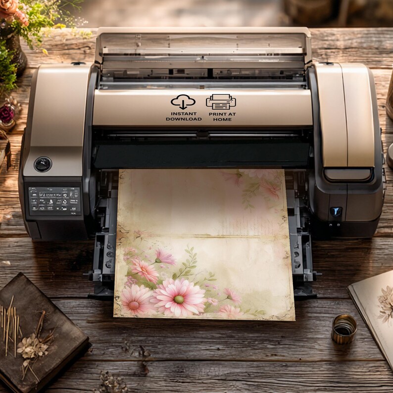Pink Daisy Junk Journal Pages | Vintage Floral Scrapbook Paper (digital ...