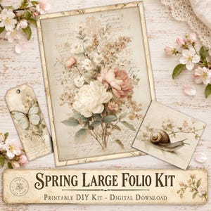 Spring Botanical Junk Journal Large Folio Kit Printable Vintage Garden Ephemera