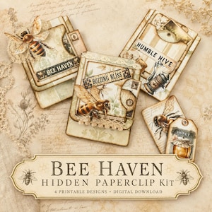 Bee Haven Hidden Paperclips | Digital Printable Ephemera for Junk Journals, Scrapbooking and Crafts | Vintage Bee-Themed Clip Art