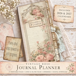 Vintage Rose Junk Journal Kit | Printable Pages and Ephemera | Digital Download for Scrapbooking and Creative Planning