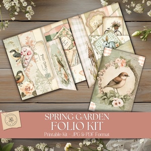 Spring Garden Printable Folio Kit – Vintage Floral Junk Journal Folio – Digital Download Ephemera for Scrapbooking Crafts