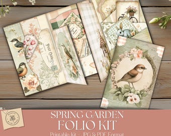 Spring Garden Printable Folio Kit – Vintage Floral Junk Journal Folio – Digital Download Ephemera for Scrapbooking Crafts