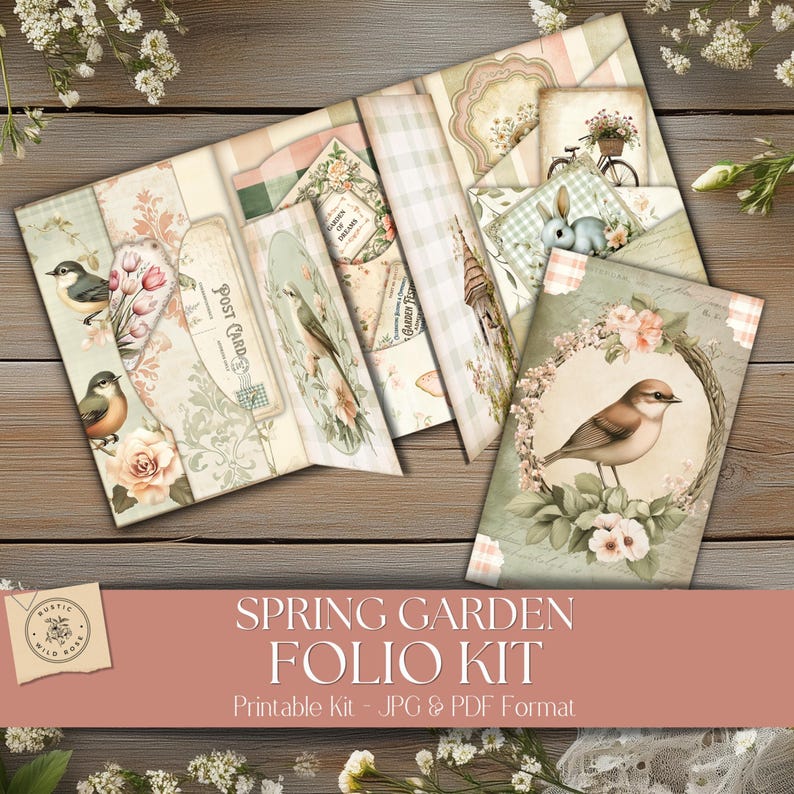 Spring Garden Printable Folio Kit – Vintage Floral Junk Journal Folio ...