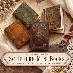 Digital Mini Scripture Book, Christian Digital Vintage, Printable Mini Book set for Devotional Crafting, Instant Download