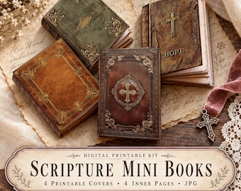Digital Mini Scripture Book, Christian Digital Vintage, Printable Mini Book set for Devotional Crafting, Instant Download