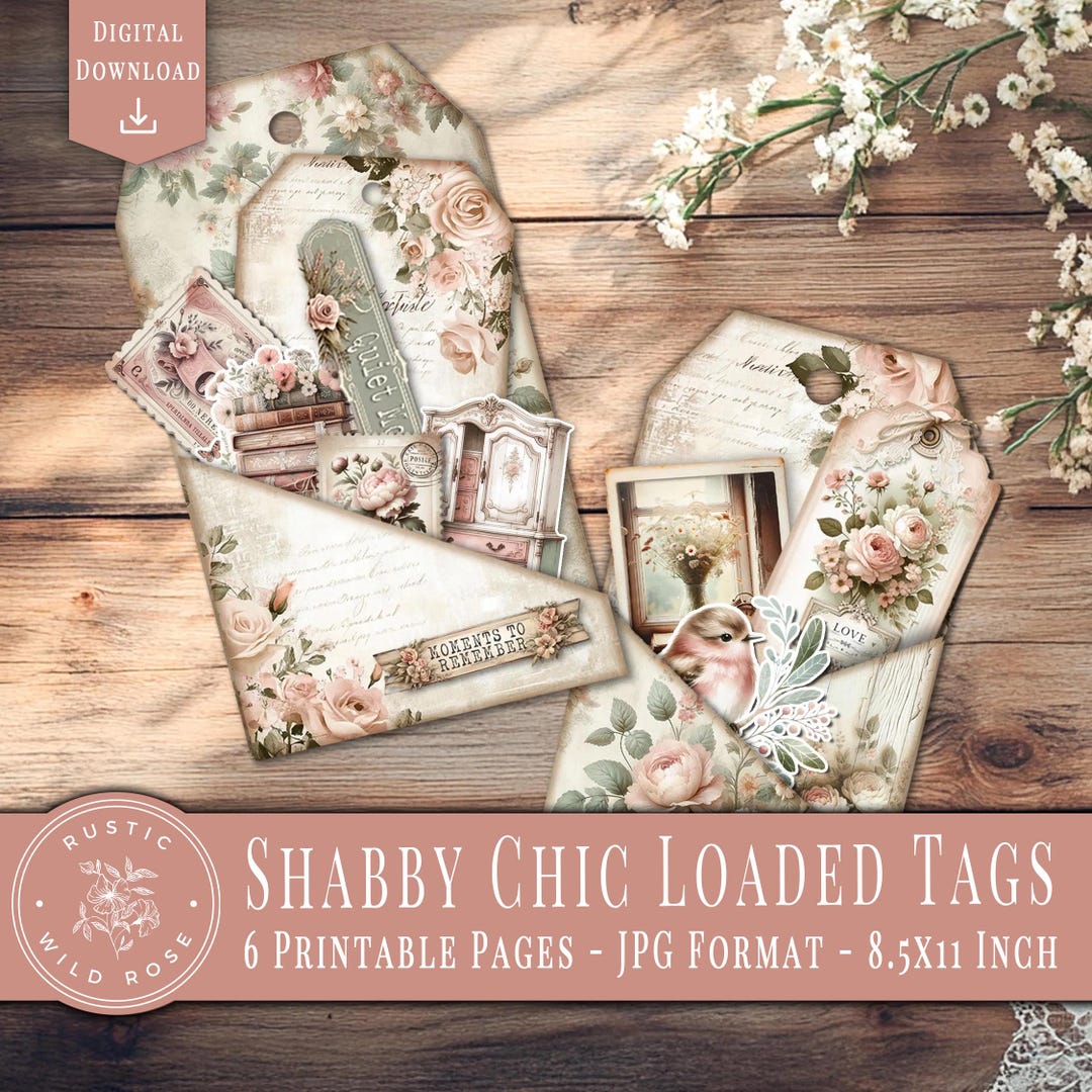 Digital Shabby Chic Loaded Pocket Tags – Vintage Floral Ephemera ...