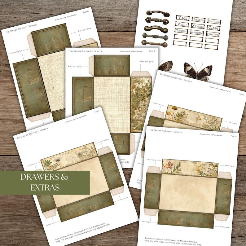 Printable Ephemera Storage Cabinet | Digital Kit for Vintage Botanical ...