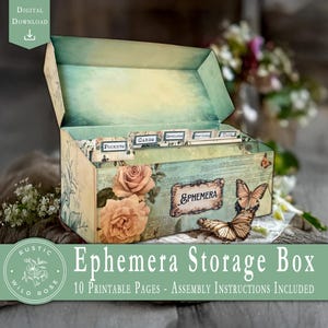 Druckbare digitale Ephemera Aufbewahrungsbox - Shabby Chic | Vintage-inspirierter Organizer für Junk Journaling, Scrapbooking & Papierhandwerk