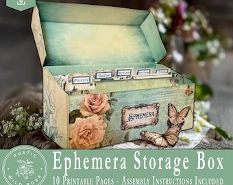 Printable Ephemera Storage Box | Digital Download with 10 Pages & Instructions | Organize Pockets, Cards, Tags, and Envelopes