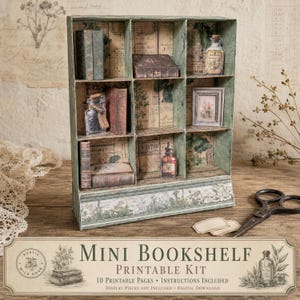 Botanical Mini Book Shelf Kit | Printable Ephemera Storage Box | Digital Download for Junk Journals, Scrapbooking & Paper Crafts