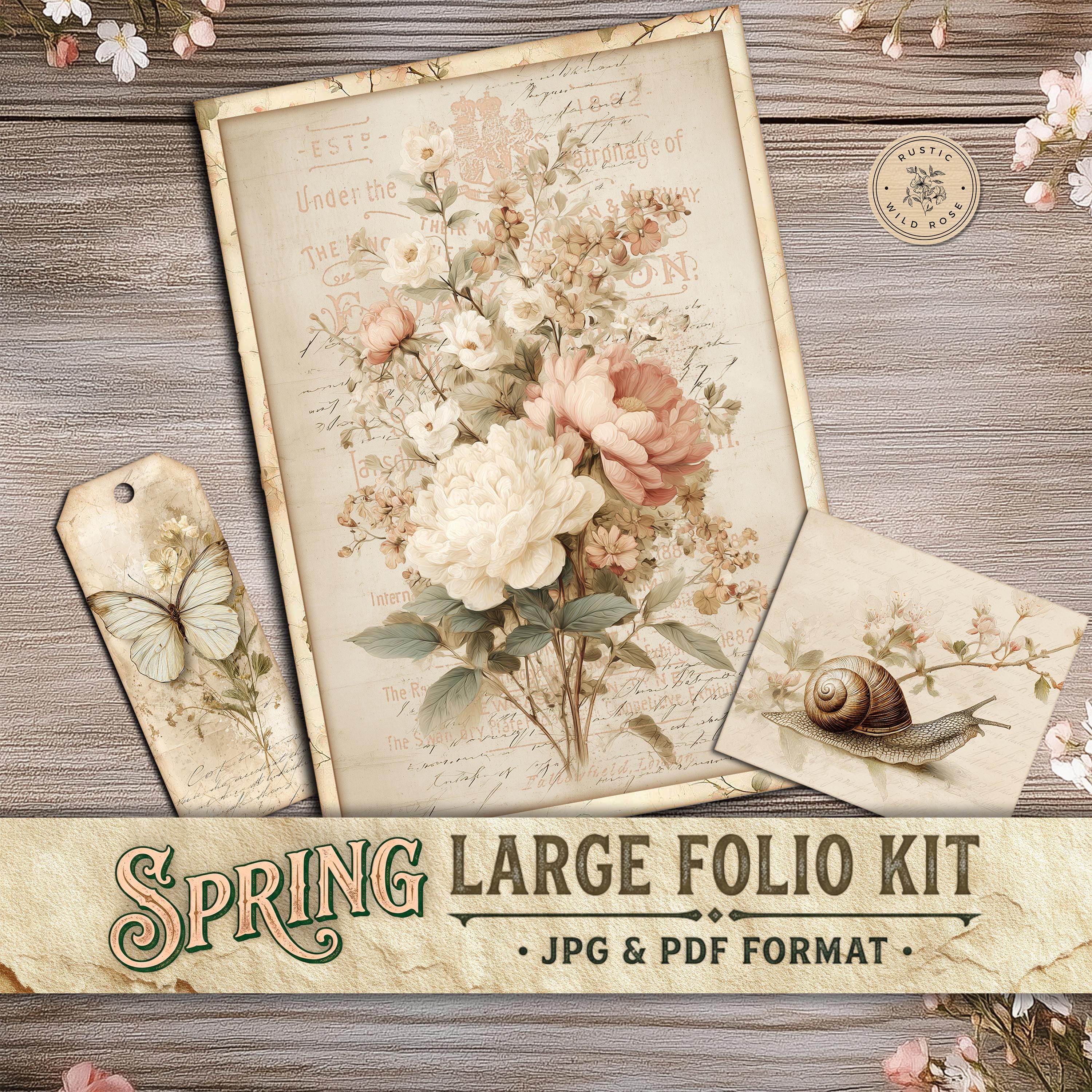 Spring Botanical Junk Journal Large Folio Kit Printable Vintage Garden ...