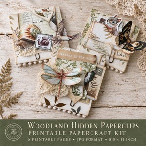 Junk Journal Hidden Paperclip Kit | Woodland Digital Printable Ephemera, Craft Projects | Nature Forest Rustic | Digital Download