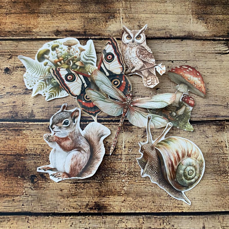 Digital printable woodland-themed hidden paperclips featuring forest animals, mushrooms, leaves, acorns, and rustic textures. Perfect for junk journaling, scrapbooking, planners, and DIY crafts. High-resolution designs for easy print-and-cut assembly. Ideal for nature lovers and woodland-themed projects. Adds a charming, functional embellishment to handmade journals and creative paper crafts. Instant download, print as many as needed.