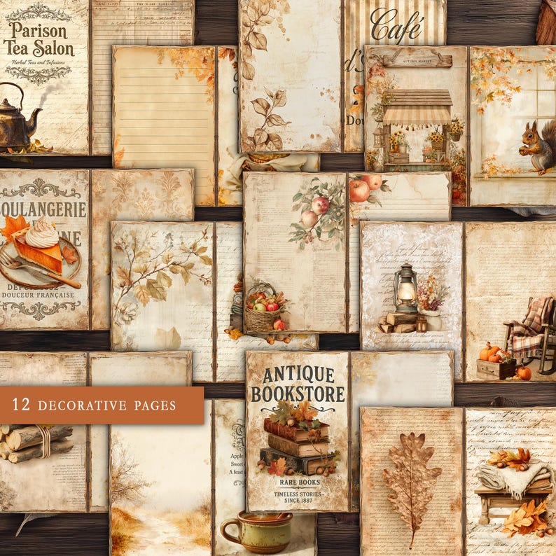 Printable Junk Journal Pages, Autumn Vintage Papers for Scrapbooking ...