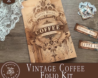 Printable Coffee Folio Kit – Vintage Cafe-Inspired Junk Journal – Digital Ephemera for Scrapbooking & Paper Crafts