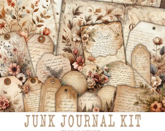 Floral Script Junk Journal Kit: Vintage Printable Ephemera (Digital Download)