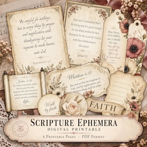 Scripture Ephemera Printable, Christian Junk Journal Kit, Bible Verse Cards, Faith Tags, Digital Download KJV
