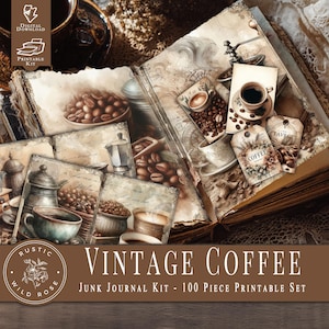 Printable Vintage Coffee Junk Journal kit– Complete Kit with Rustic Cafe Ephemera – Digital Download for Paper Crafting