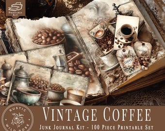 Printable Vintage Coffee Junk Journal kit– Complete Kit with Rustic Cafe Ephemera – Digital Download for Paper Crafting