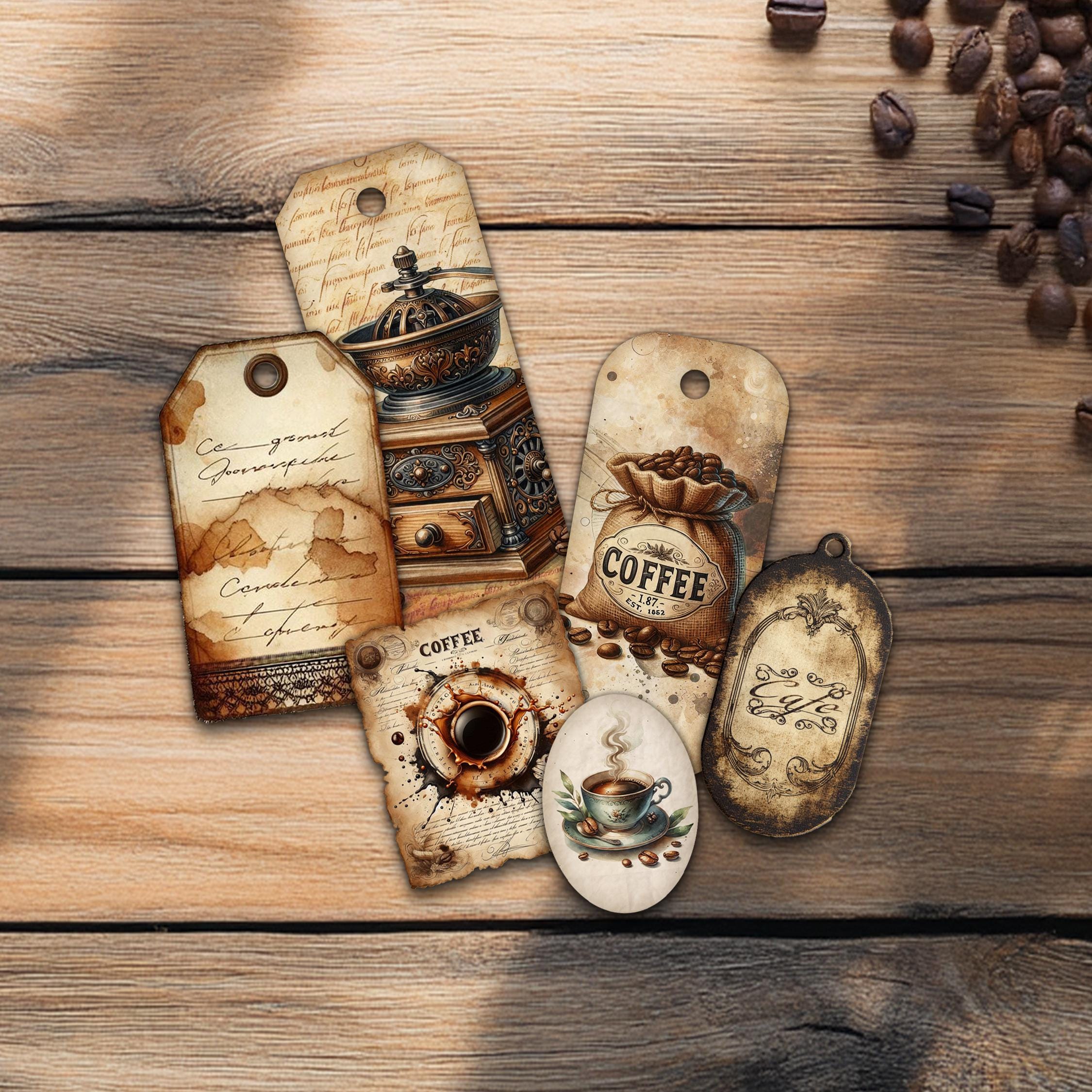 Printable Vintage Coffee Loaded Pocket Tags – Rustic Cafe Ephemera ...