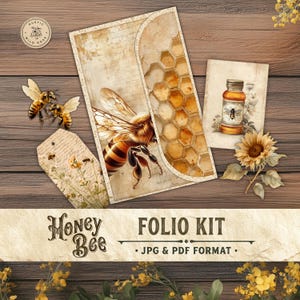 Honey Bee Digital Folio Kit For Vintage Beekeeping Inspired Crafts and Junk Journaling