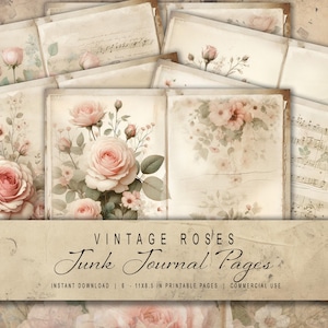 May include: Six printable pages featuring vintage roses and music sheet designs. These pages are perfect for junk journaling, scrapbooking, or other paper crafts.  The pages are 28x21.5 cm.
