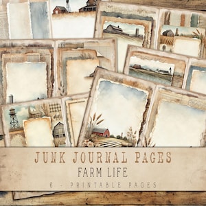 Farm Life Junk Journal-pagina's – 6 digitale afdrukbare vintage-geïnspireerde ontwerpen met gelaagde texturen voor rustieke ambachtelijke projecten