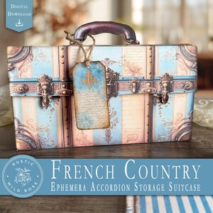 Valigia portadocumenti digitale vintage in stile country francese / Cartella portaoggetti per effimeri stampabili, tasche / Kit organizzatore per diario di scarto