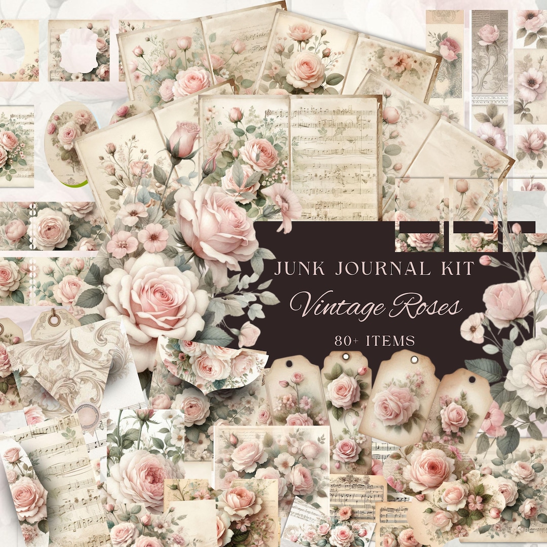 Vintage Roses Complete Junk Journal Kit – Shabby Chic Pages Ephemera ...