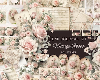 Vintage Roses Junk Journal Kit: Printable Ephemera, Collage Pages (Digital Download)
