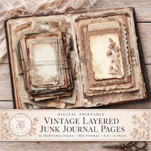 Vintage Layered Printable Papers – Junk Journal Backgrounds – Digital Download for Scrapbook & Collage Art
