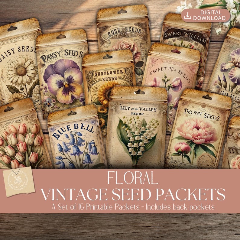 Printable Floral Seed Packets – Vintage Botanical Ephemera – Digital ...