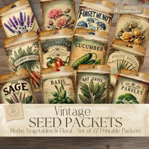 Digital Vintage Seed Packet Printables – Herbs, Flowers & Vegetables – Antique Ephemera for Junk Journals, Scrapbooking and Crafts