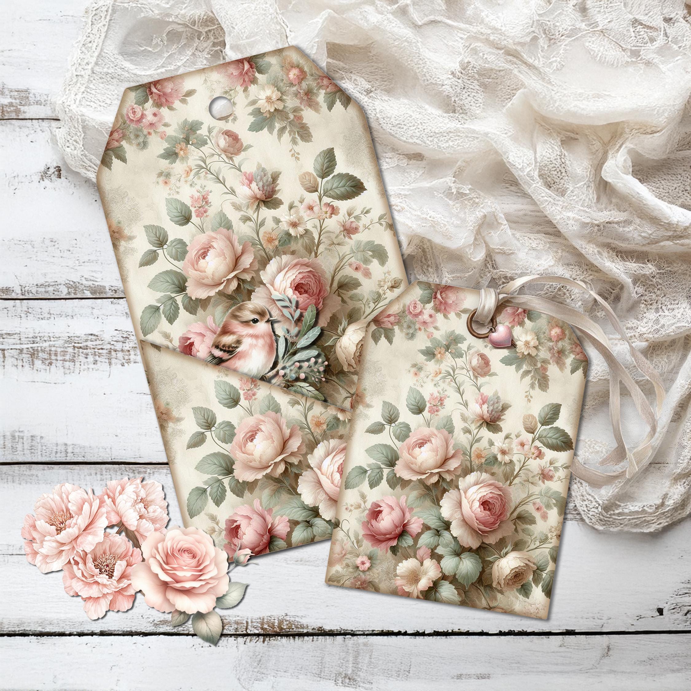 Digital Shabby Chic Loaded Pocket Tags – Vintage Floral Ephemera ...