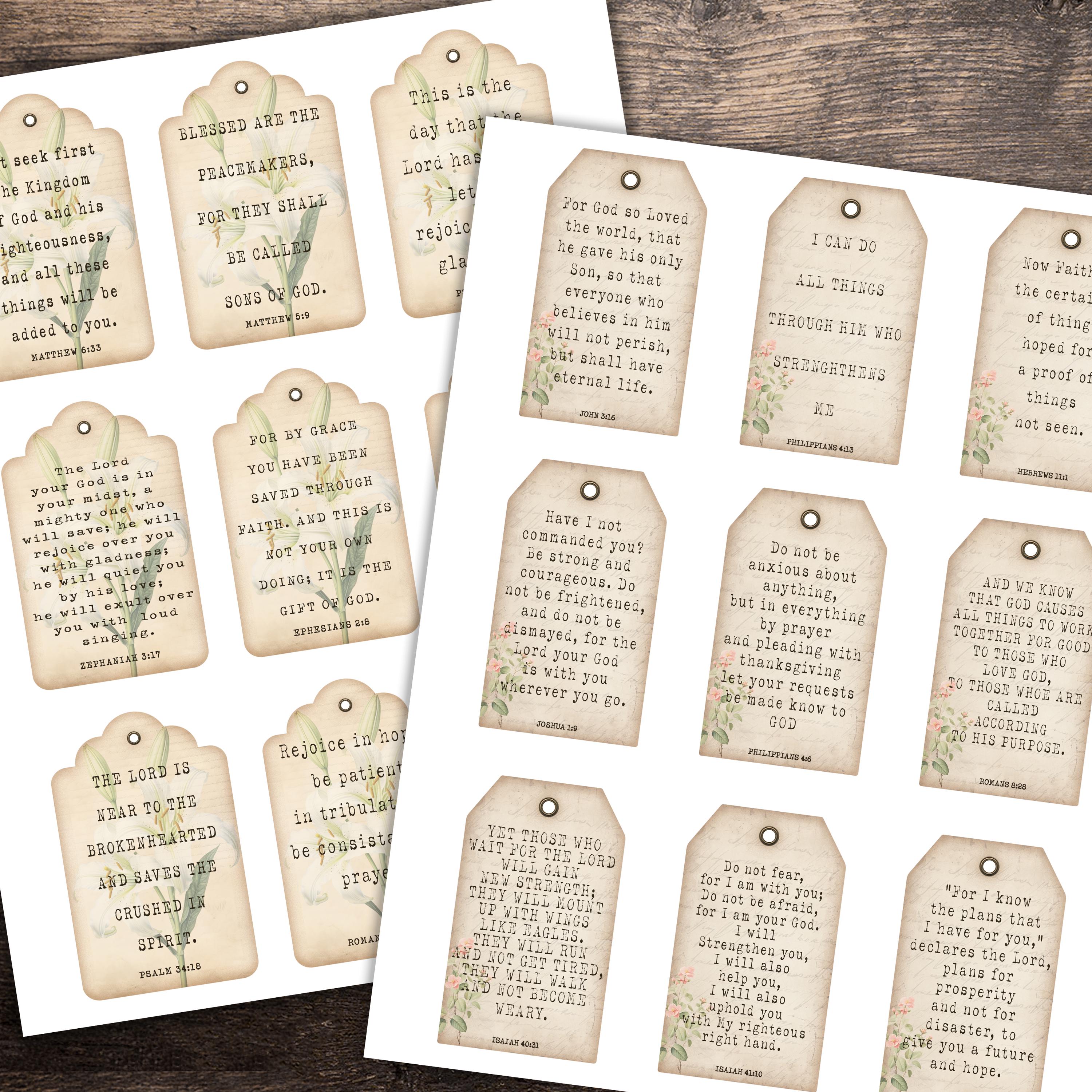Printable Scripture Tags – Vintage Bible Verse Ephemera – Faith Junk ...