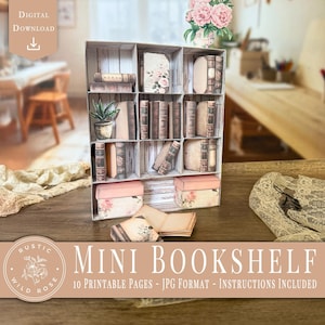 Printable Vintage Shabby Chic Mini Bookshelf – DIY Papercraft for Mini Books, Junk Journals, Dollhouse & Miniature Displays
