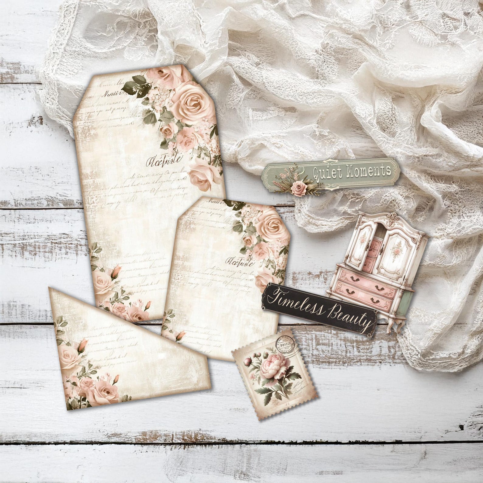 Digital Shabby Chic Loaded Pocket Tags – Vintage Floral Ephemera ...