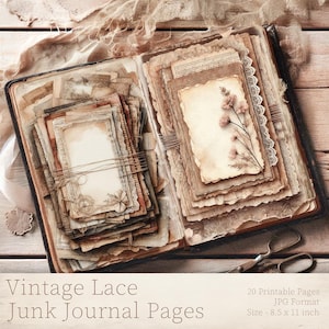 Digitale ongewenste dagboekpagina's, vintage gelaagde pagina's, antieke neutrale kanten dagboekpagina's, papieren verpakking, instant download, afdrukbaar papier