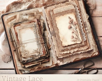 Shabby Chic Vintage Lace Printable Papers – Junk Journal Backgrounds – Digital Download for Scrapbook & Collage Art