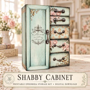Digital Printable Shabby Cabinet Kit – DIY Vintage Ephemera Storage Drawers – Junk Journal Organizer, Craft Storage, Digital Download